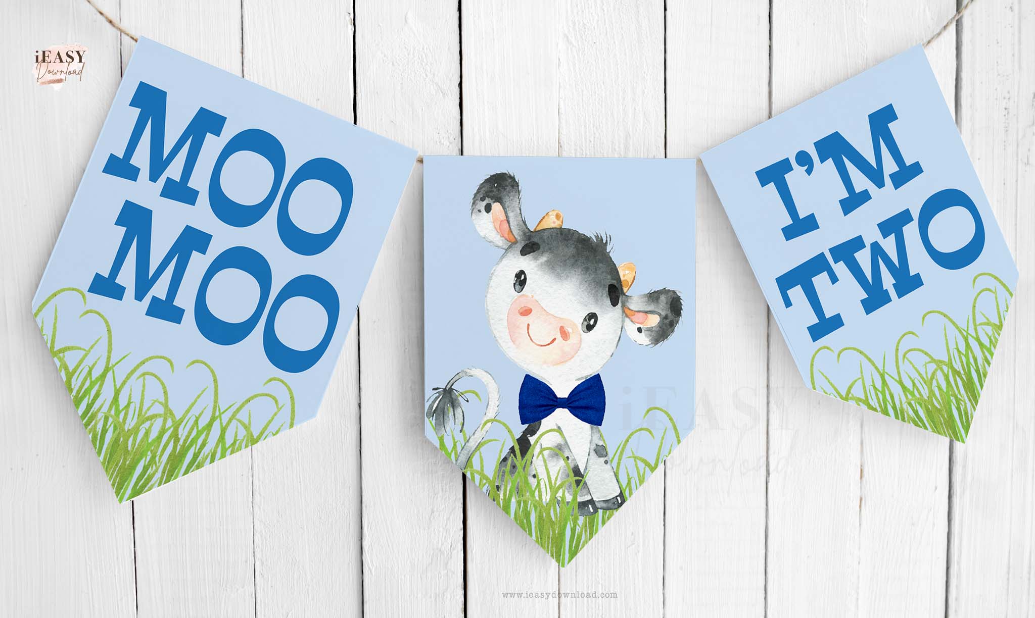 Cow Two Birthday Party Decorations Happy Birthday Banner with Two